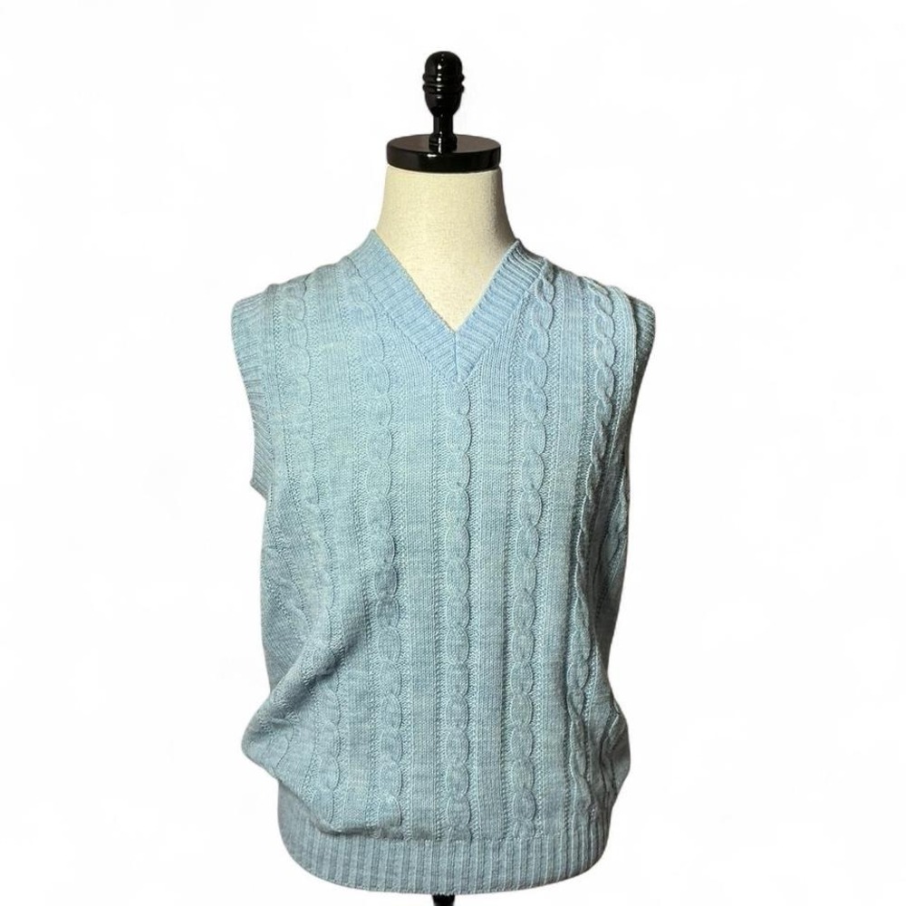 Vintage Jantzen Light Blue Cable‎ Knit Academia Sweater Vest L Preppy